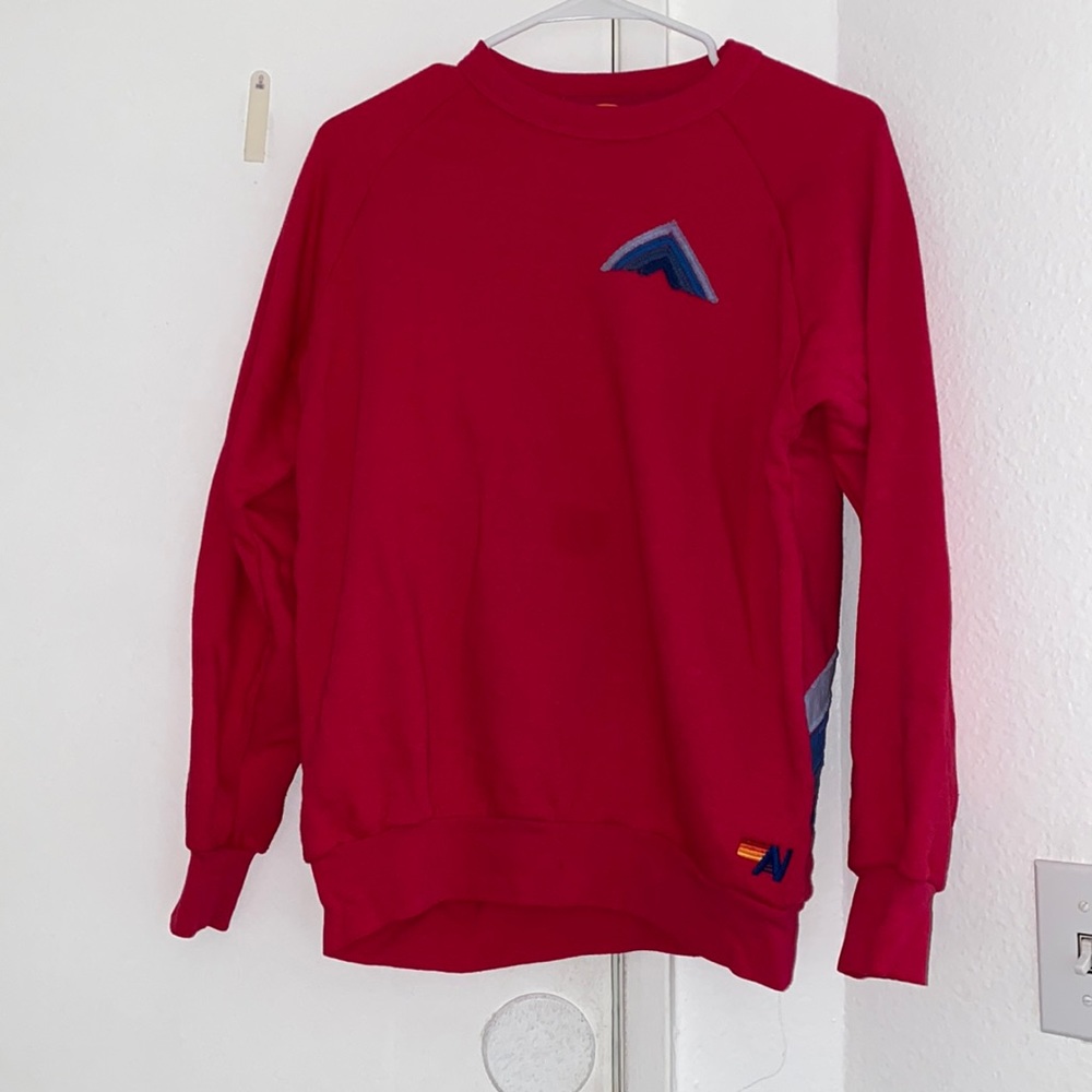 Aviator Nation Rose Pink Mountain Striped Crewneck